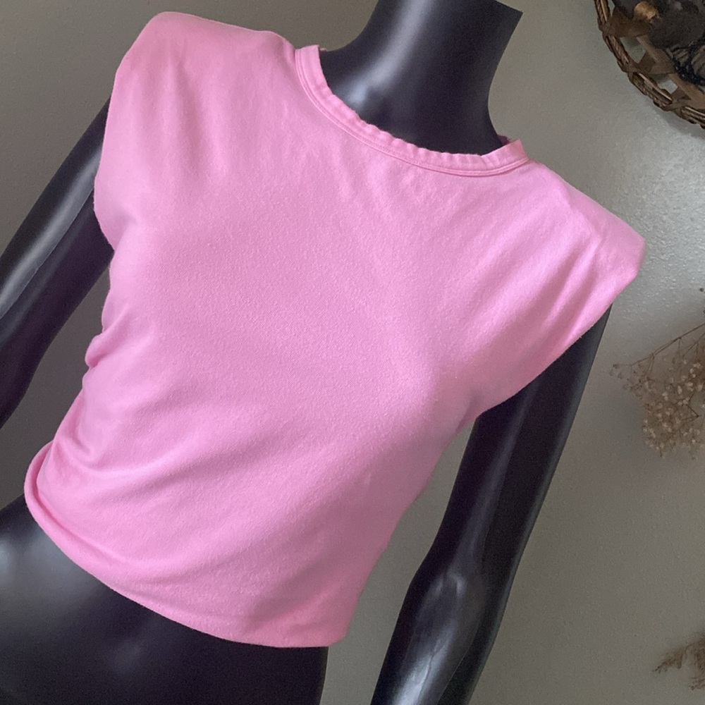 Zara Pink Muscle Tee Padded Shoulder Crop Top